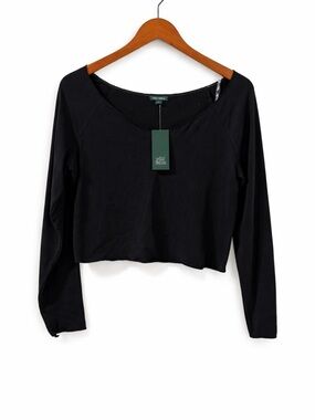 Wild Fable Black V-Neck Cropped Long Sleeve T-Shirt Size XXL Casual